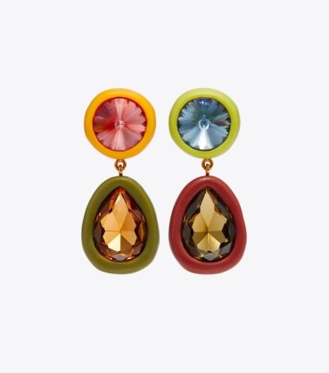 Tory Burch ROXANNE CRYSTAL DOUBLE-DROP EARRING – statement jewellery with coloured crystals – women’s designer jewellery – multicoloured earrings