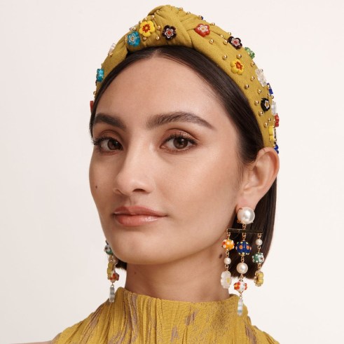 Lele Sadoughi VARIOPINTA FIORE CHANDELIER EARRING / floral amd mixed bead statement drop earrings / faux pearl and beaded jewellery - flipped