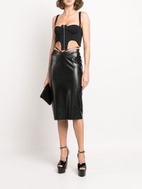 Versace Medusa-embellished midi skirt in black ~ edgy cut out skirts made from latex ~ strappy waist detail ~ farfetch ~ women’s designer evening fashion