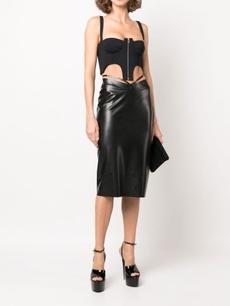 Versace Medusa-embellished midi skirt in black ~ edgy cut out skirts made from latex ~ strappy waist detail ~ farfetch ~ women’s designer evening fashion - flipped