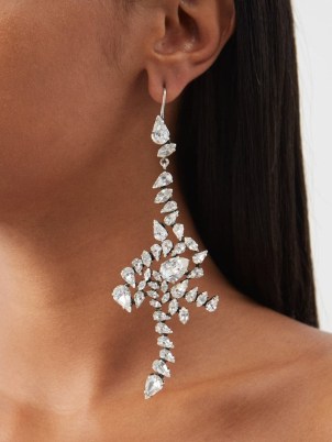SAINT LAURENT Crystal-spiral drop earrings ~ statement occasion jewellery with white crystals ~ large glamorous drops ~ event glamour ~ women’s designer evening jewelry ~ MATCHESFASHION