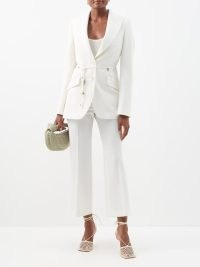 STELLA MCCARTNEY Embellished-belt twill suit blazer in white ~ chic tie waist blazers ~ womens designer jackets