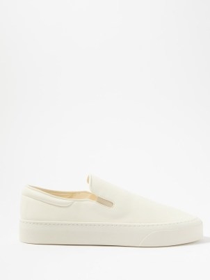 THE ROW Marie H leather trainers in white ~ luxe designer slip on sneakers ~ matchesfashion - flipped