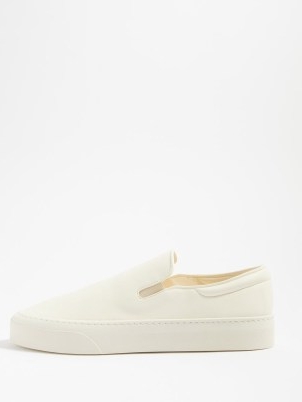 THE ROW Marie H leather trainers in white ~ luxe designer slip on sneakers ~ matchesfashion