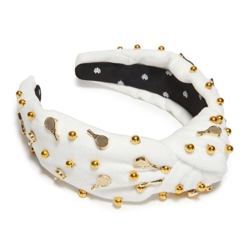 Lele Sadoughi WHITE TENNIS KNOTTED HEADBAND | women’s embellished knot detail headbands - flipped
