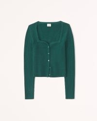 Abercrombie & Fitch Button-Through Slim Sweetheart Sweater in Green | women’s rib knit front button up sweaters
