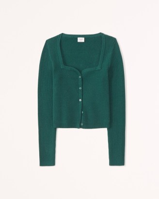 Abercrombie & Fitch Button-Through Slim Sweetheart Sweater in Green | women’s rib knit front button up sweaters