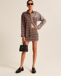Abercrombie & Fitch Clean Menswear Skort Brown Plaid ~ check print skorts – women’s checked mini skirts with shorts lining