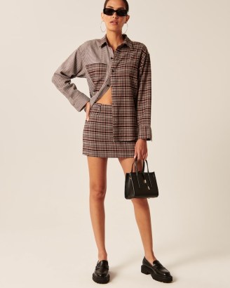 Abercrombie & Fitch Clean Menswear Skort Brown Plaid ~ check print skorts – women’s checked mini skirts with shorts lining - flipped