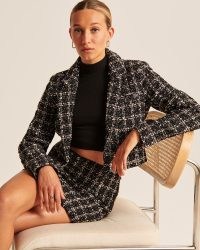 Abercrombie & Fitch Cropped Tweed Blazer ~ checked crop hem blazers ~ womens chic textured jackets