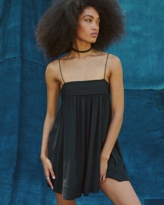 Abercrombie & Fitch Floaty Sheer Mini Dress in Black | short length spaghetti strap slip dresses | skinny shoulder straps | cami strap babydoll