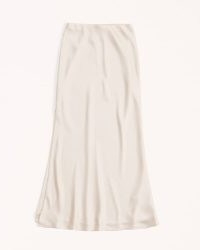 Abercrombie & Fitch Satin Midaxi Skirt in cream | slinky high side slit skirts