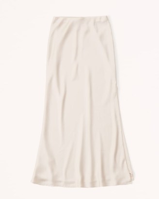 Abercrombie & Fitch Satin Midaxi Skirt in cream | slinky high side slit skirts - flipped