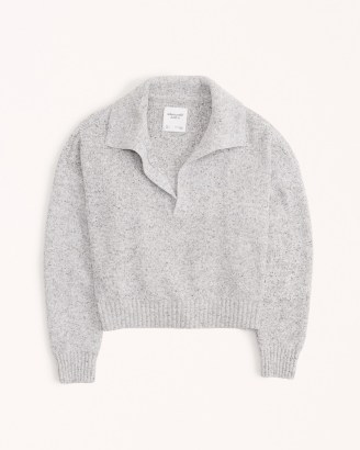 Abercrombie & Fitch Spray Dye Notch-Neck Sweater in Grey | women’s polo jumpers | womens collared sweaters | on-trend collar detail pullovers - flipped