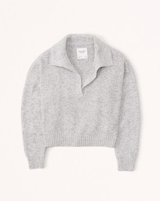 Abercrombie & Fitch Spray Dye Notch-Neck Sweater in Grey | women’s polo jumpers | womens collared sweaters | on-trend collar detail pullovers