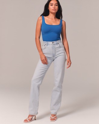 Abercrombie & Fitch Ultra High Rise 90s Straight Carpenter Jean | women’s light blue vintage style denim jeans