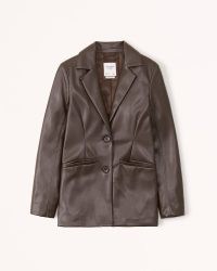 Abercrombie & Fitch Vegan Leather Blazer in Brown ~ women’s 90s style blazers ~ womens on-trend jackets