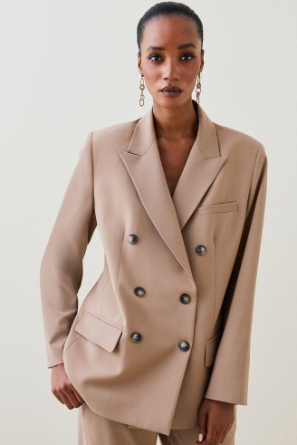 KAREN MILLEN Wool Blend Oversized Double Breasted Blazer in Camel ~ chic light brown blazers ~ women’s neutral jackets
