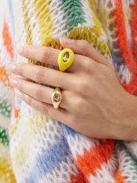 JUPITER Bold citrine, enamel & 18kt gold-plated ring in yellow | women’s bright chunky jewellery | womens statement rings | MATCHESFASHION