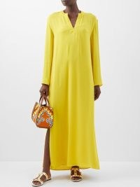 VALENTINO Silk-georgette kaftan dress in yellow – fluid fabric maxi kaftans – designer holiday dresses – matchesfashion