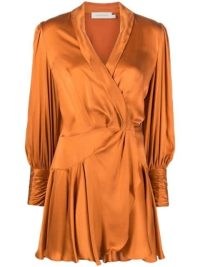 ZIMMERMANN wrapped ruffle-trim dress in orange / fluid fabric tie waist wrap dresses / farfetch women’s fashion