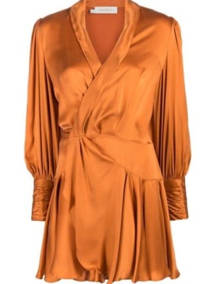 ZIMMERMANN wrapped ruffle-trim dress in orange / fluid fabric tie waist wrap dresses / farfetch women’s fashion - flipped