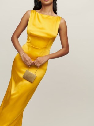 Reformation Zya Silk Dress in Turmeric | luxe yellow sleeveless vintage style occasion dresses | sophisticated evening maxi | chic event wear | silky occasionwear - flipped