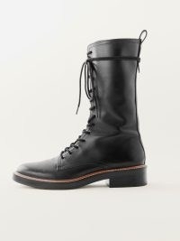 Reformation Ada Combat Boot in black Leather ~ womne’s calf length almond toe lace up boots