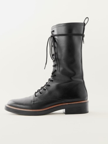 Reformation Ada Combat Boot in black Leather ~ womne’s calf length almond toe lace up boots