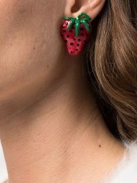 Alessandra Rich enamelled Strawberry clip-on earrings / retro inspired fruit jewellery / farfaetch / designer fashion jewelry