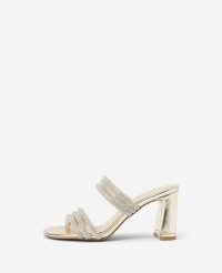 KENNETH COLE Amelia Jeweled Metallic Flare Heel in Champagne ~ gold bock heel jewel strap party sandals ~ women’s glamorous evening mules