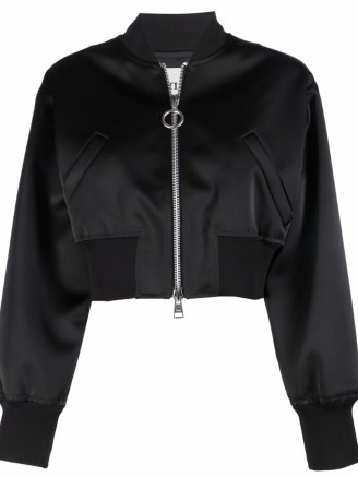 AMI Paris cropped zipped bomber jacket in black / women’s crop hem zip up jackets / farfetch - flipped