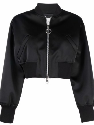 AMI Paris cropped zipped bomber jacket in black / women’s crop hem zip up jackets / farfetch
