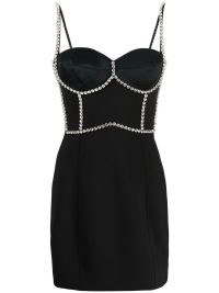 AREA embellished bodice mini dress in black – glamorous LBD – spaghetti strap evening dresses – party glamour – occasion fashion with crystals – farfetch