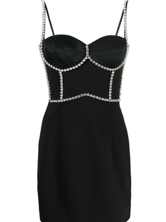 AREA embellished bodice mini dress in black – glamorous LBD – spaghetti strap evening dresses – party glamour – occasion fashion with crystals – farfetch