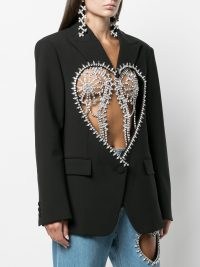 AREA heart cut-detail blazer in black – embellished cut out blazers – crystal cutout jackets – farfetch womens designer outerwear
