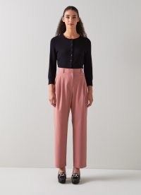L.K. BENNETT Bacall Pink Wool-Blend Pleat Front Slouchy Trousers ~ women’s pleated rose coloured pants