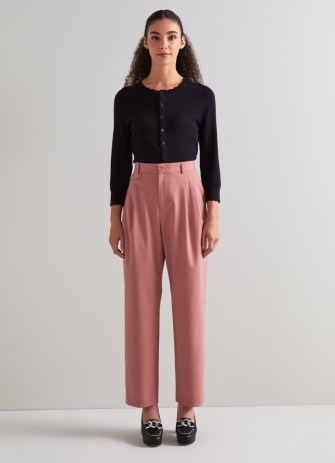 L.K. BENNETT Bacall Pink Wool-Blend Pleat Front Slouchy Trousers ~ women’s pleated rose coloured pants - flipped