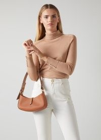 L.K. BENNETT Beatrice Tan Leather Baguette Shoulder Bag ~ light brown 90s style handbags ~ chic 1990s inspired bags