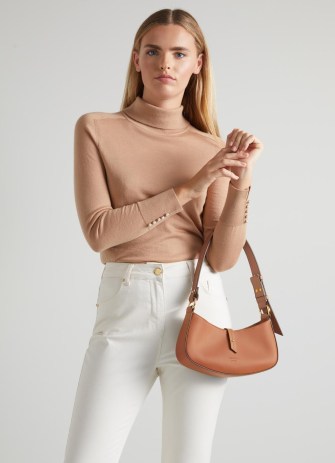 L.K. BENNETT Beatrice Tan Leather Baguette Shoulder Bag ~ light brown 90s style handbags ~ chic 1990s inspired bags - flipped