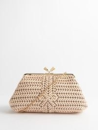 ANYA HINDMARCH Maud braided-leather clutch bag in beige | luxe vintage inspired occasion bags | designer evening handbags with detachable chain shoulder strap | MATCHESFASHION
