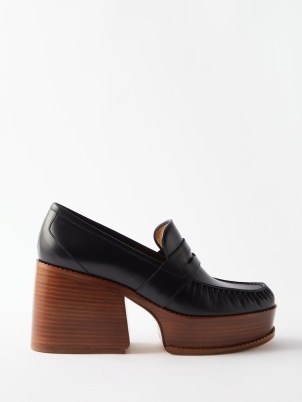 GABRIELA HEARST August 50 leather platform loafers in black ~ women’s chunky block heel loafer platforms ~ matchesfashion - flipped