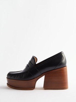 GABRIELA HEARST August 50 leather platform loafers in black ~ women’s chunky block heel loafer platforms ~ matchesfashion
