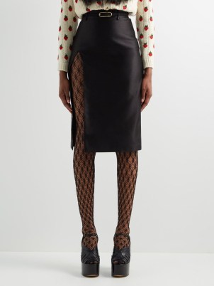 GUCCI High-slit duchesse silk-satin skirt in black | daring thigh split skirts | MATCHESFASHION - flipped