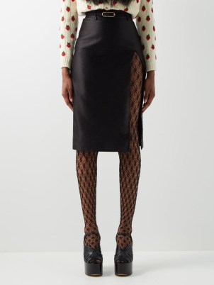 GUCCI High-slit duchesse silk-satin skirt in black | daring thigh split skirts | MATCHESFASHION