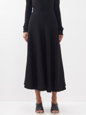 RAEY Organic wool-crepe circle midi skirt in black | flared hem skirts - flipped