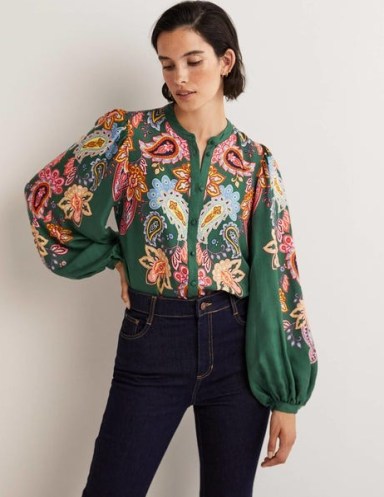 Boden Blouson Sleeve Blouse Trekking Green, Paisley Charm / floral balloon sleeved blouses