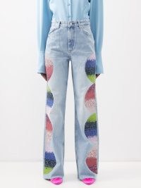 GERMANIER Beaded high-rise jeans | women’s bead embellished denim fashion | MATCHESFASHION womens clothes | multicoloured crystals