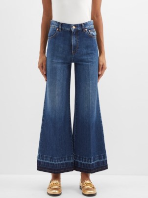 VALENTINO High-rise flared cropped jeans in blue ~ women’s washed denim flares ~ raw cropped hems ~ crop hem ~ matchesfashion - flipped