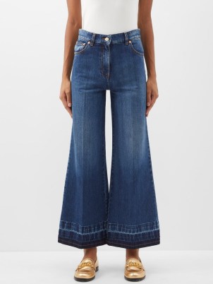 VALENTINO High-rise flared cropped jeans in blue ~ women’s washed denim flares ~ raw cropped hems ~ crop hem ~ matchesfashion